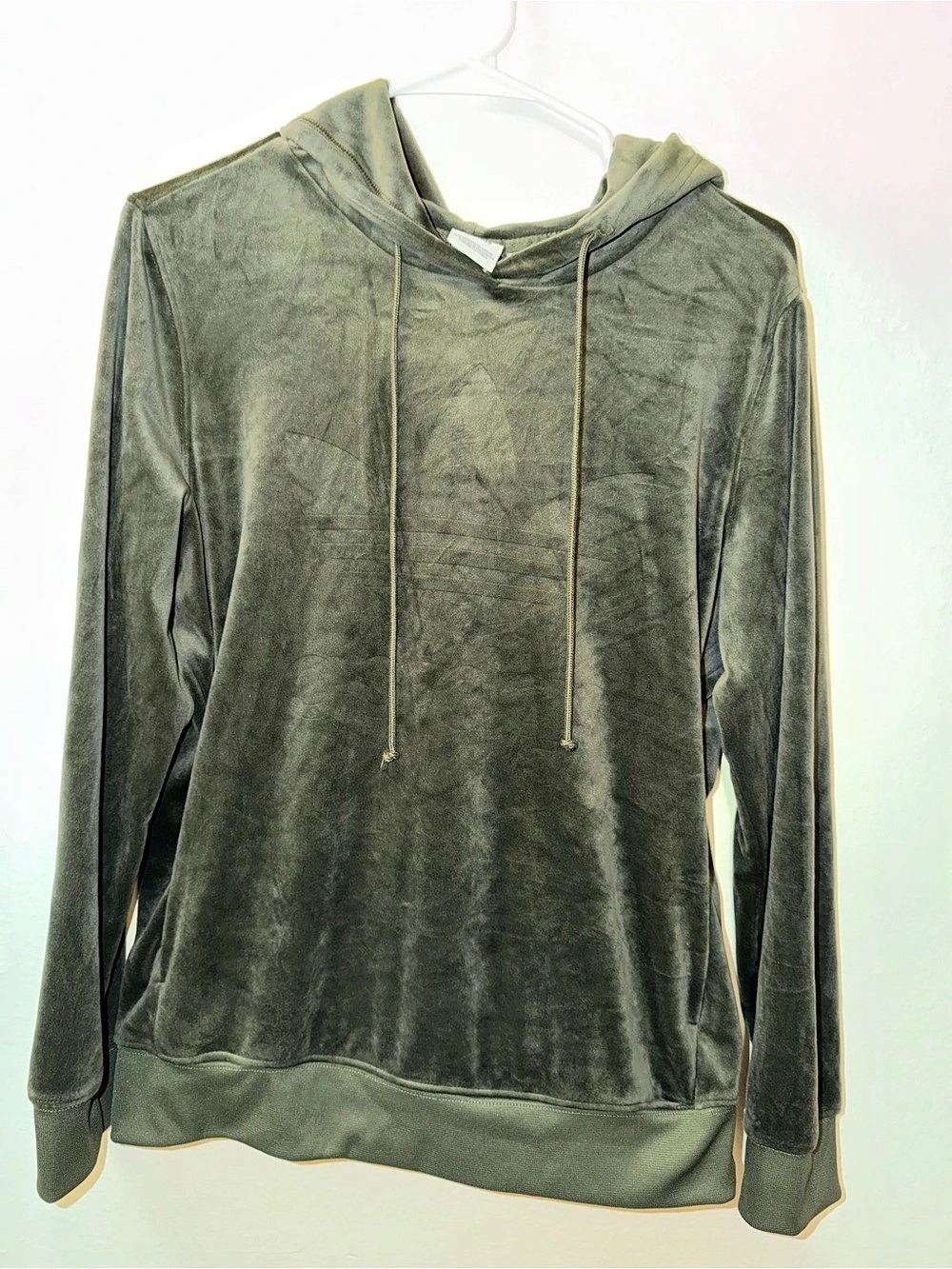 Adidas Originals Velour Pullover Hoodie Olive Size Medium